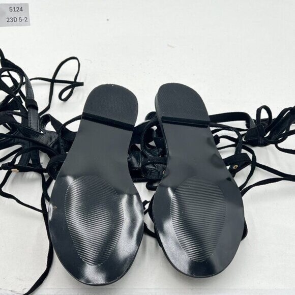 YDN Black Rivet Sexy Knee High Lace up Flats Fringe Gladiator Strap Sandals - Picture 7 of 8